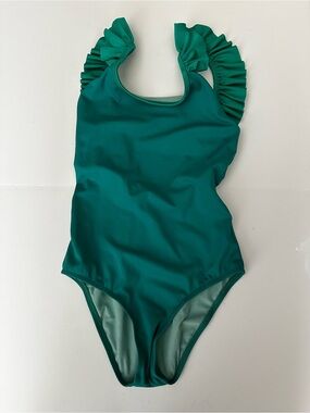 Lison Paris Bora Bora Girls Green Ruffle Shoulder One-Piece Swimsuit 10 years